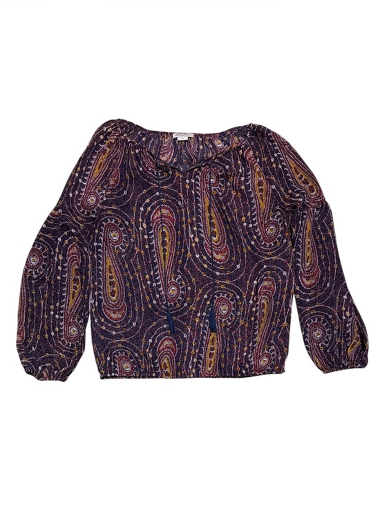 Lucky Brand Tops - Lucky Brand Women’s M Sheer Paisley Peasant Blouse Boho Tassel Tie